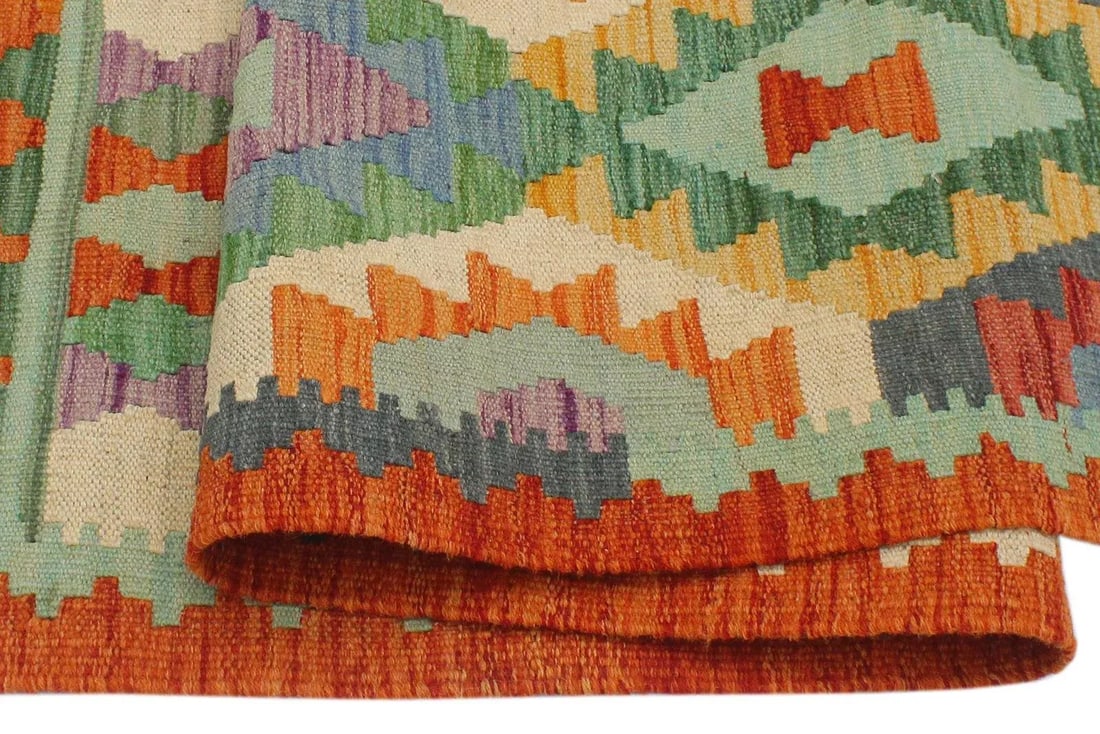 1990s Shabby Chic Kilim Blue Rust Wool Rug - 3'3" X 4'9" - 7
