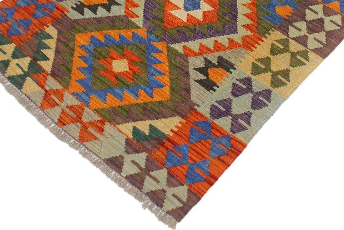 1990s Kilim Rust Blue Wool Rug - 2'7" X 4'1" - 3