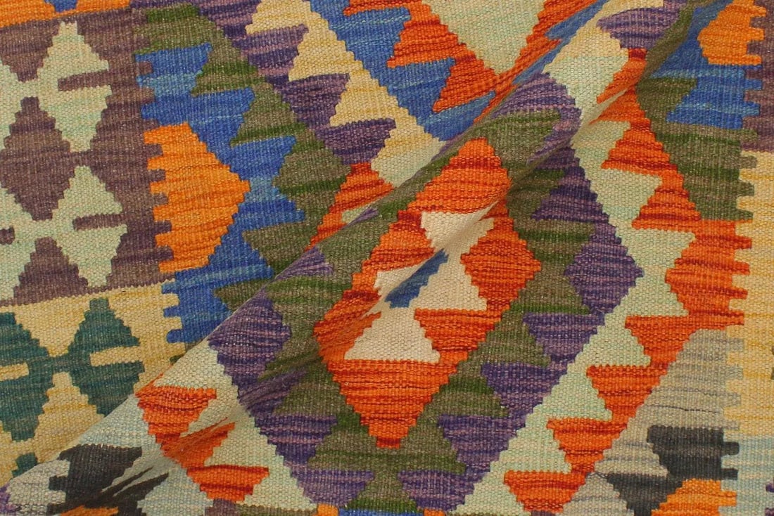 1990s Kilim Rust Blue Wool Rug - 2'7" X 4'1" - 4