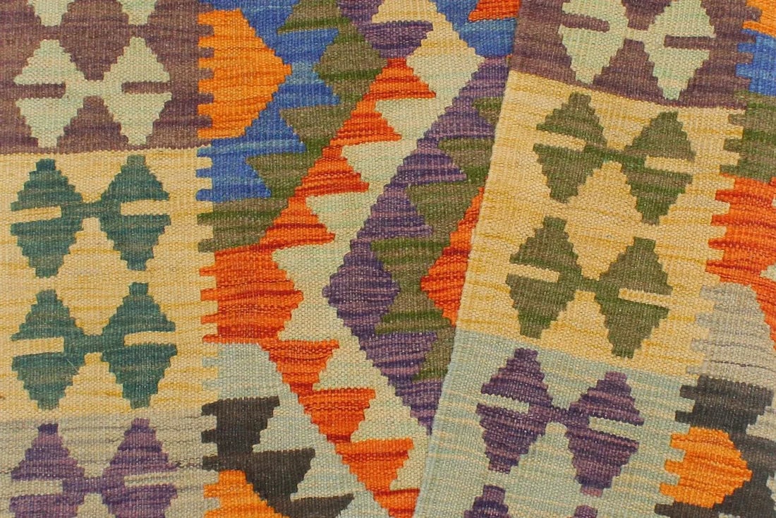 1990s Kilim Rust Blue Wool Rug - 2'7" X 4'1" - 5