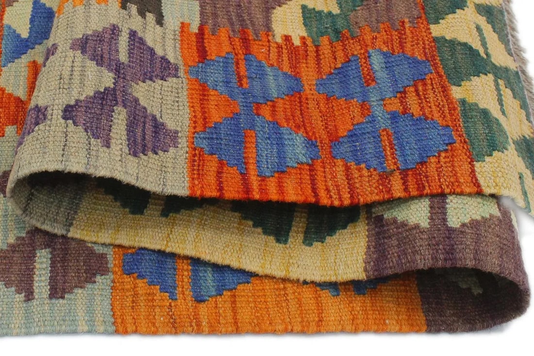 1990s Kilim Rust Blue Wool Rug - 2'7" X 4'1" - 6