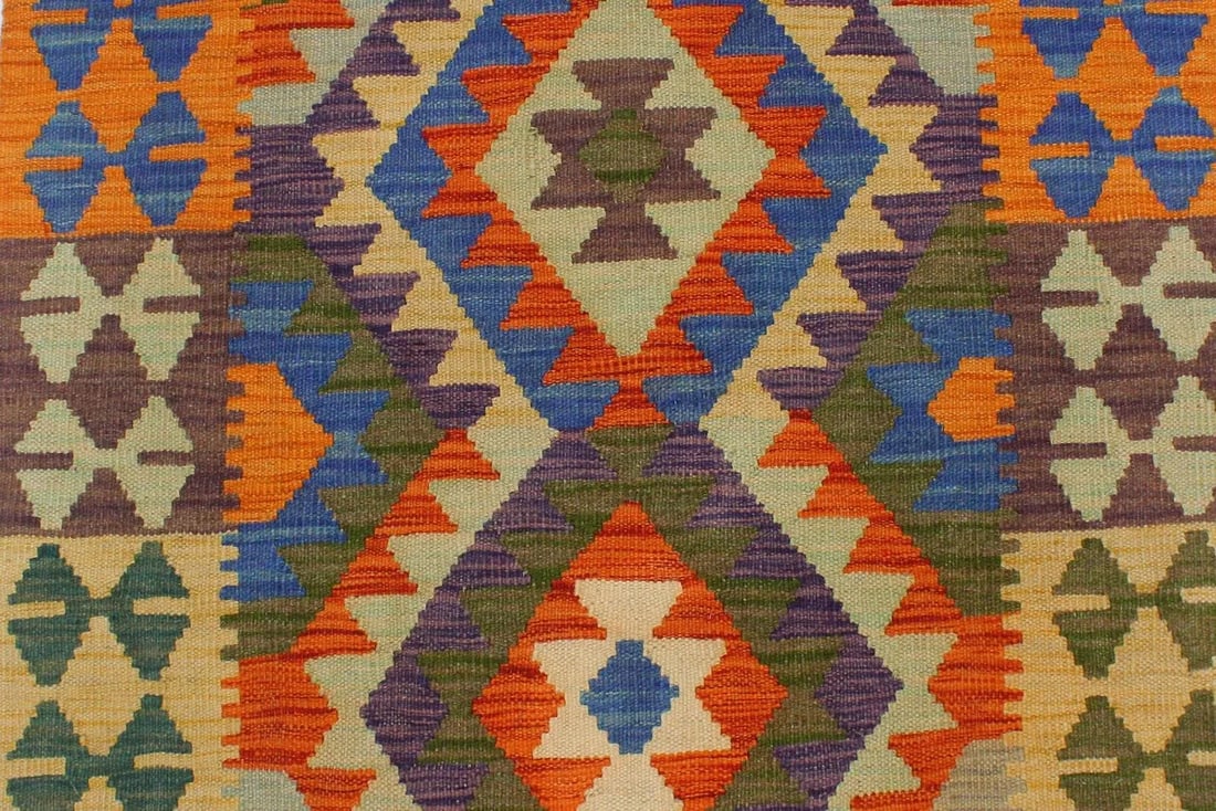 1990s Kilim Rust Blue Wool Rug - 2'7" X 4'1" - 7
