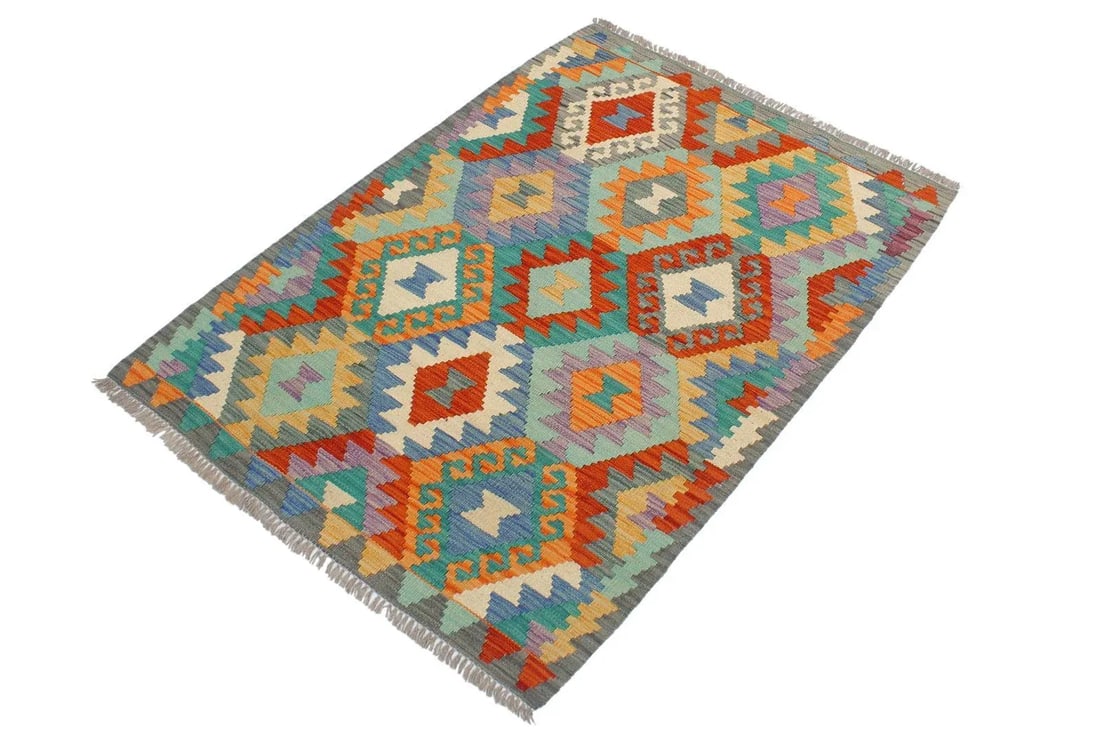 1990s Kilim Blue Gray Wool Rug - 2'9" X 4'2" - 2