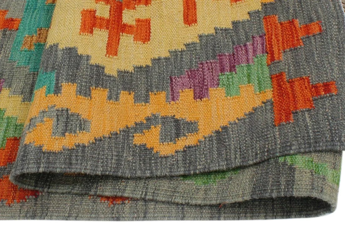 1990s Boho Chic Kilim Gray Rust Wool Rug - 2'11" X 3'10" - 5