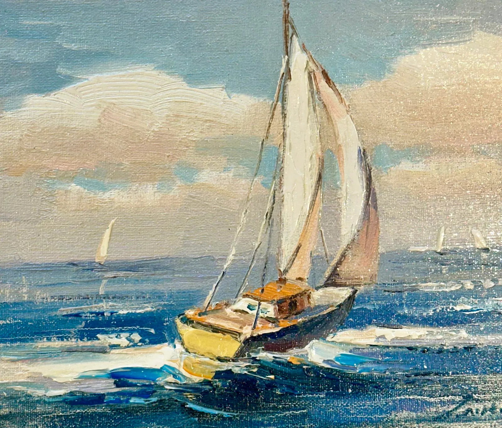 Full Sail, Contemporary Costal Oil Painting on Canvas, Unframed - 2