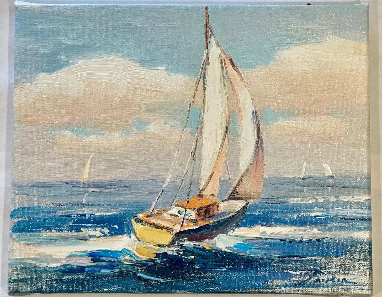 Full Sail, Contemporary Costal Oil Painting on Canvas, Unframed - 3
