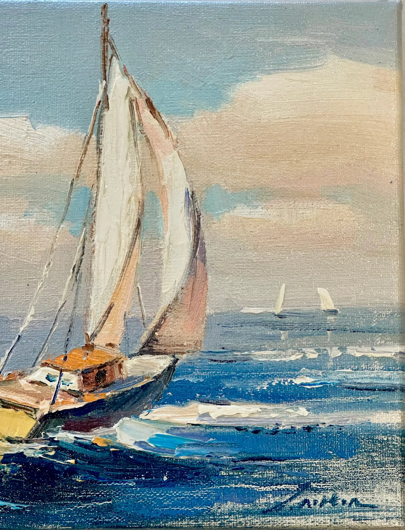 Full Sail, Contemporary Costal Oil Painting on Canvas, Unframed - 4