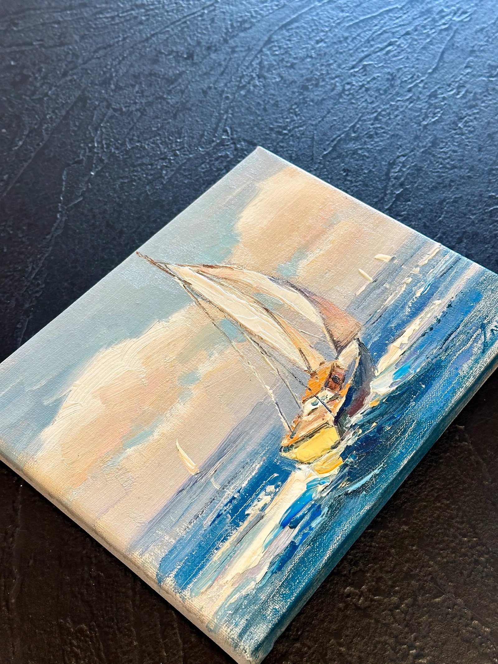 Full Sail, Contemporary Costal Oil Painting on Canvas, Unframed - 5