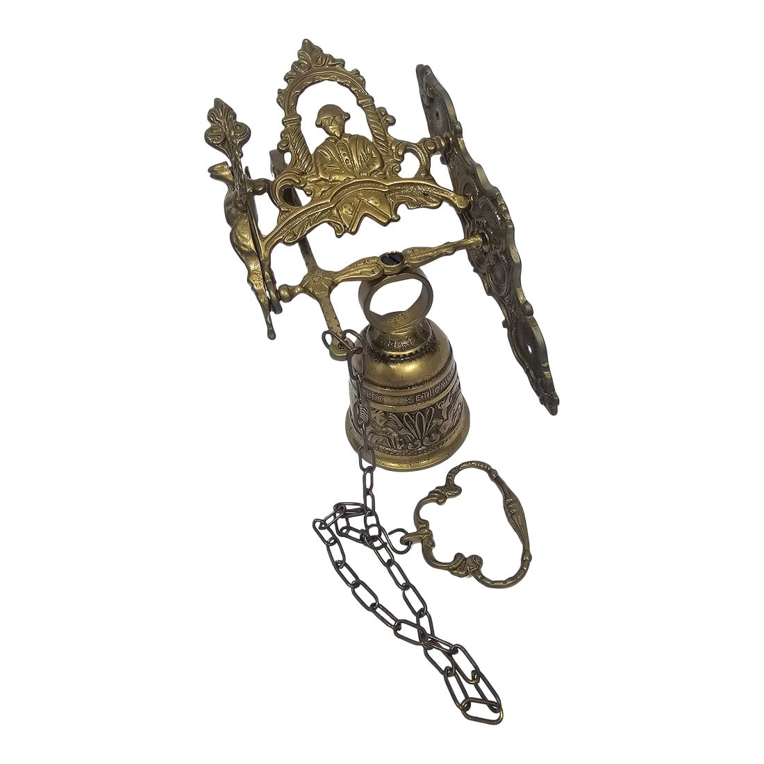 Vintage French Early 20th Century Wall Hanging Brass Monastery Bell "Leo Seti Canus" (1 of 3)
