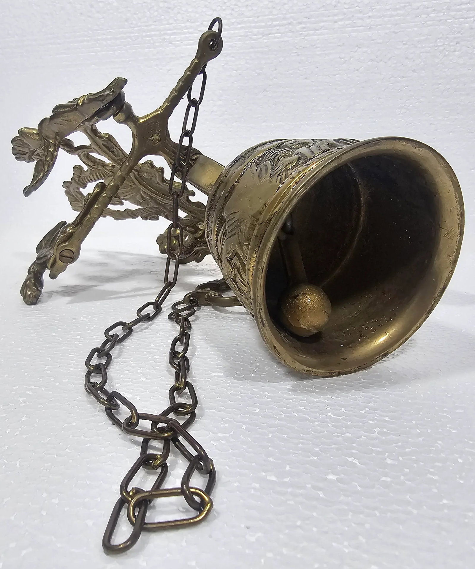 Vintage French Early 20th Century Wall Hanging Brass Monastery Bell "Leo Seti Canus" - 2