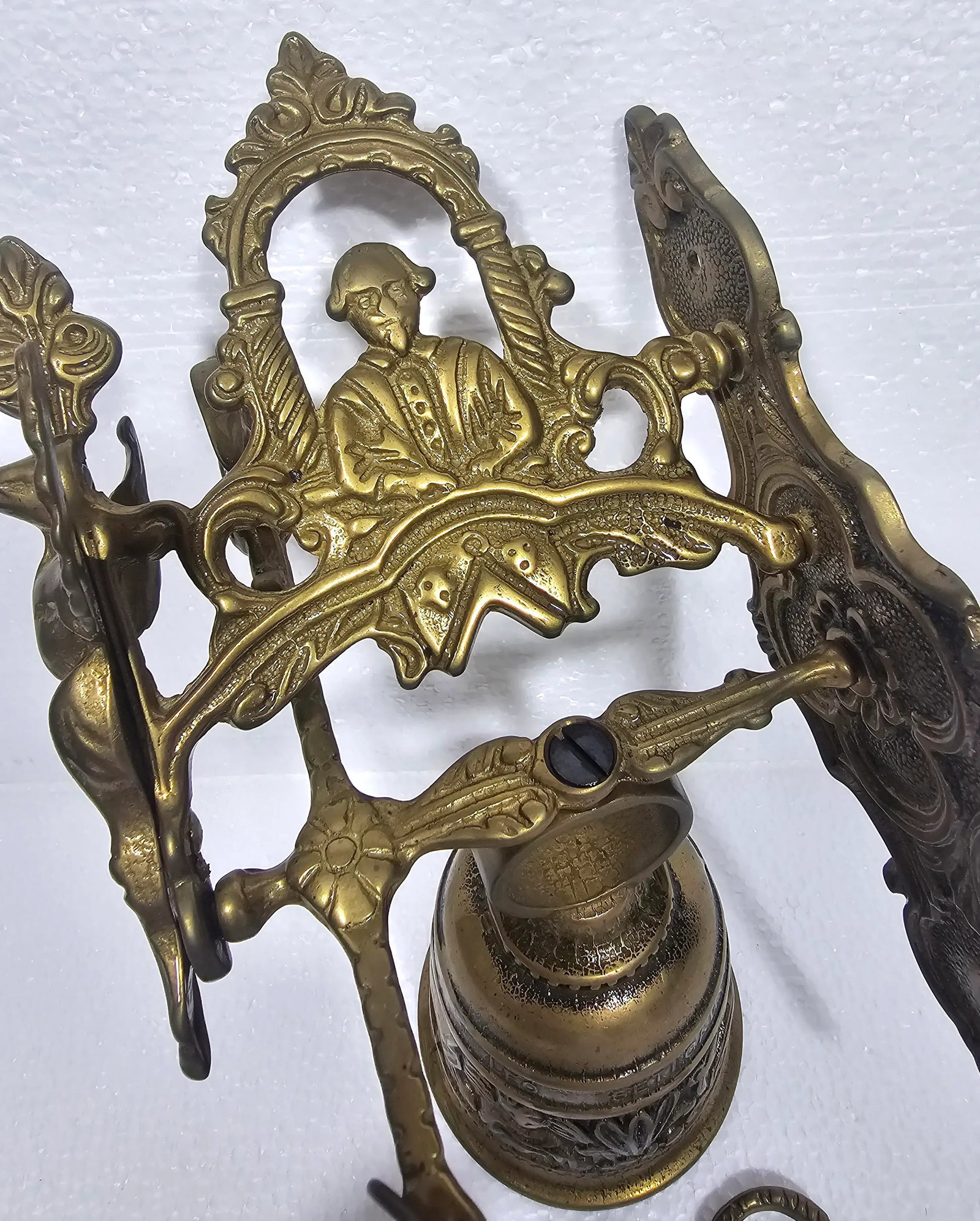 Vintage French Early 20th Century Wall Hanging Brass Monastery Bell "Leo Seti Canus" - 3