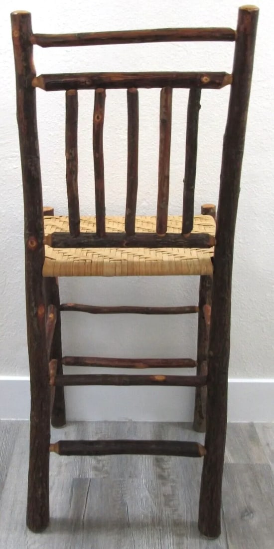 1960s Primitive Wood With Woven Cane Seat Counter Stool - 2