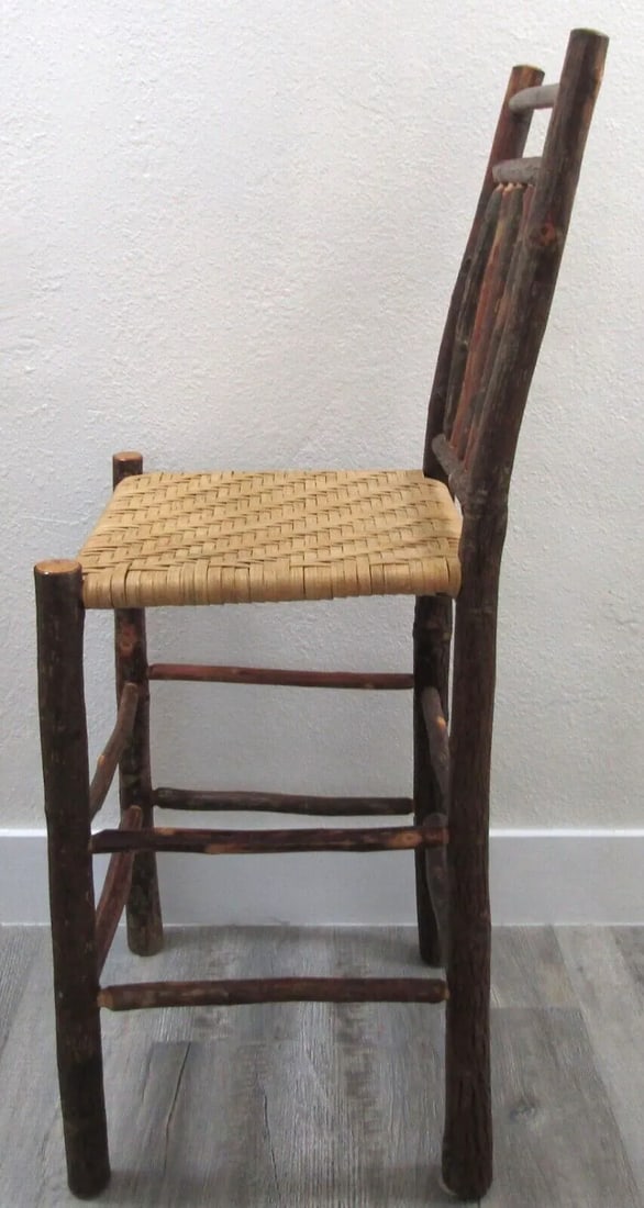 1960s Primitive Wood With Woven Cane Seat Counter Stool - 3