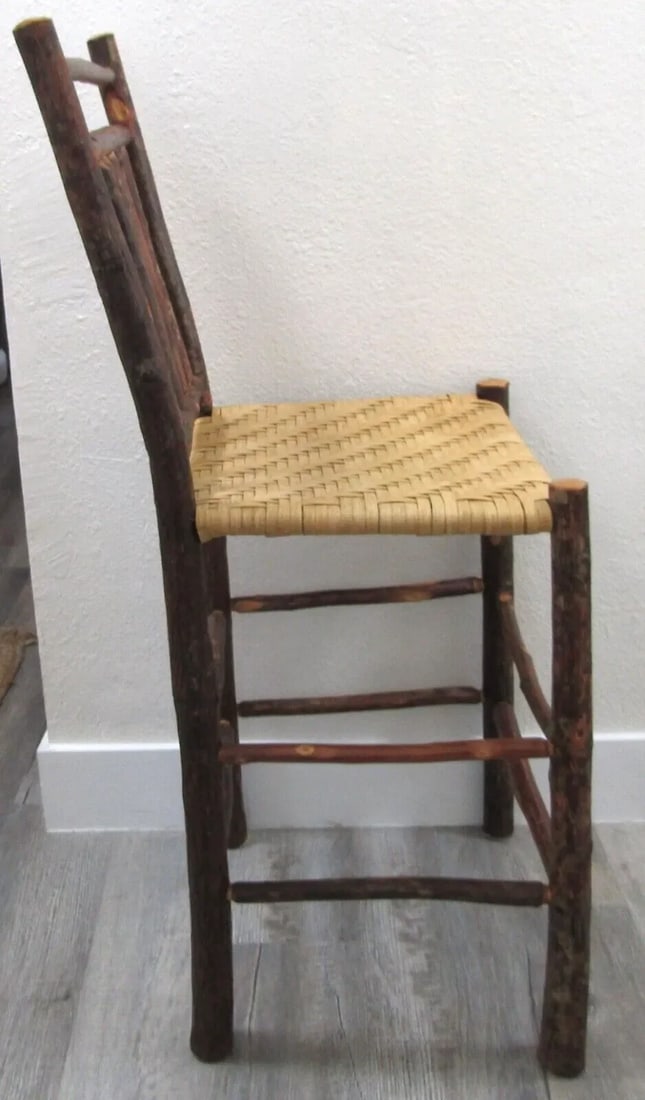 1960s Primitive Wood With Woven Cane Seat Counter Stool - 4