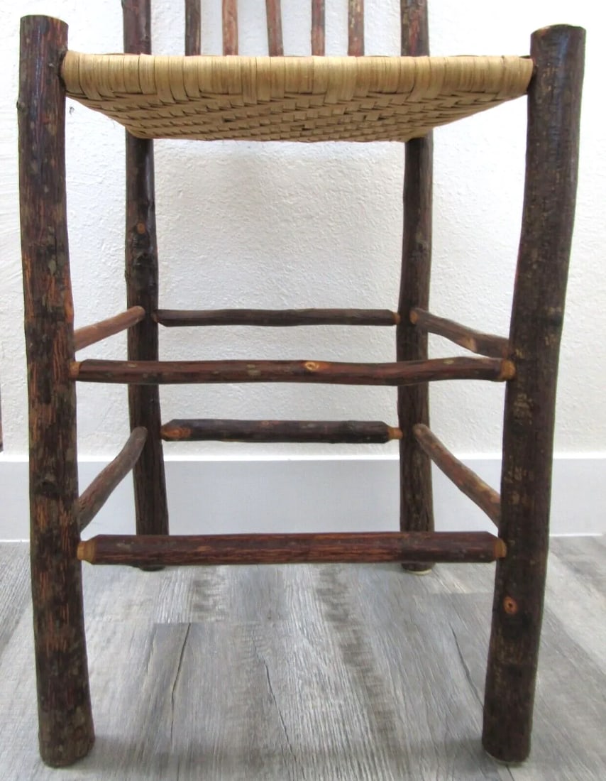 1960s Primitive Wood With Woven Cane Seat Counter Stool - 6