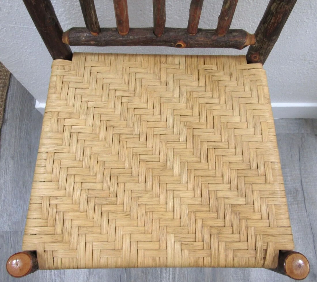 1960s Primitive Wood With Woven Cane Seat Counter Stool - 7