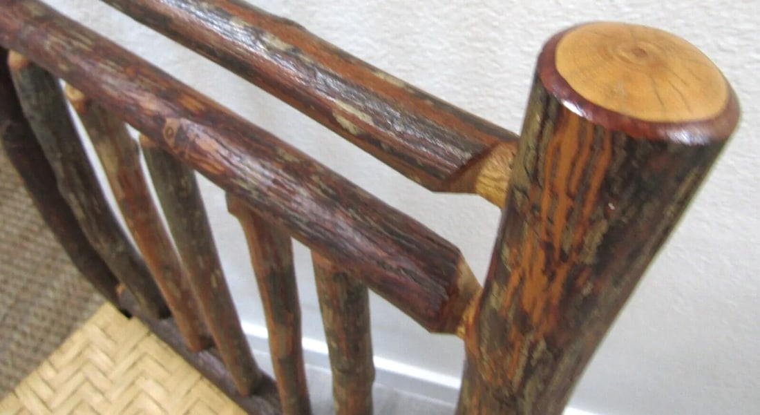 1960s Primitive Wood With Woven Cane Seat Counter Stool - 9