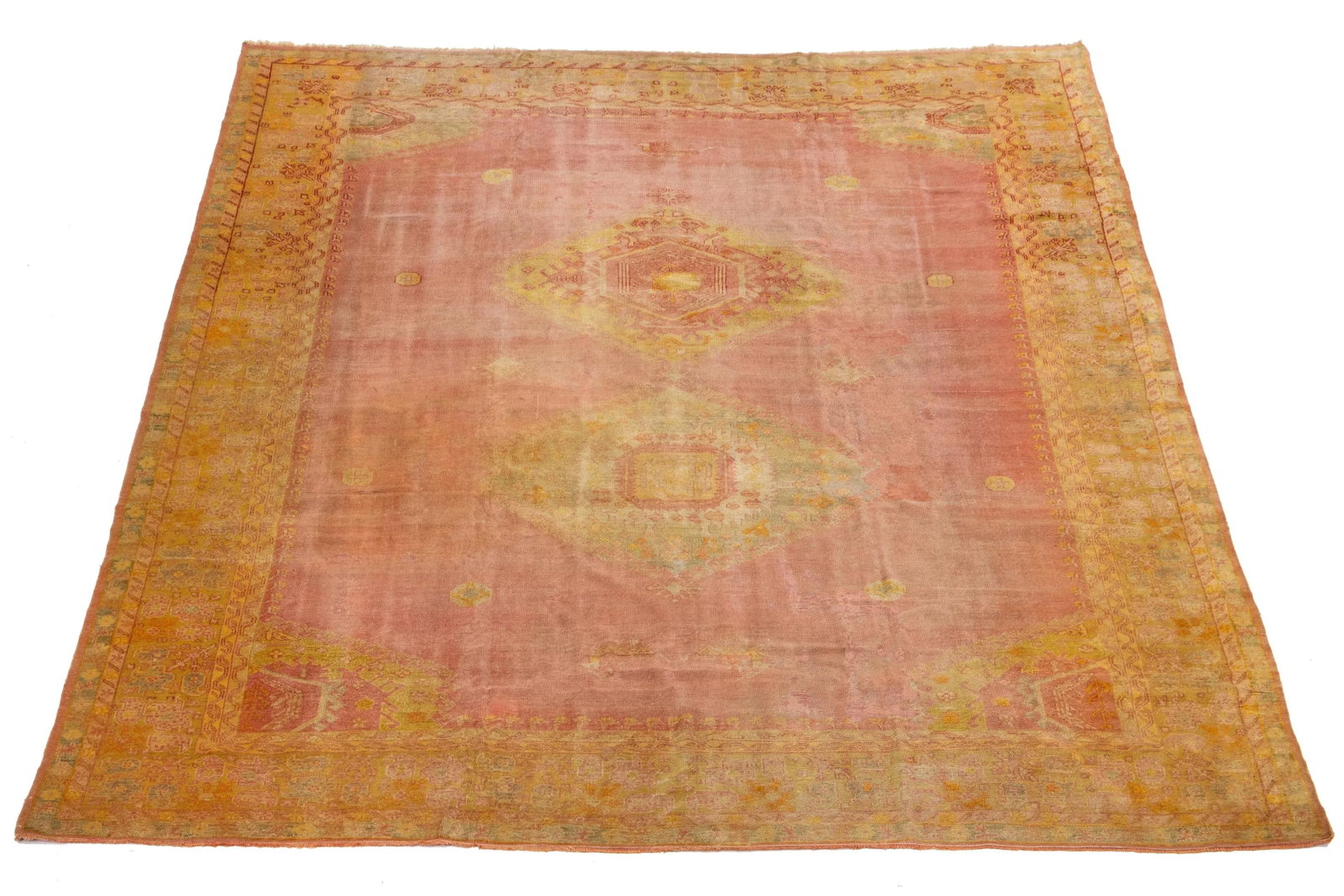 Antique Turkish Oushak Wool Rug Handmade in Terracotta Color - 2