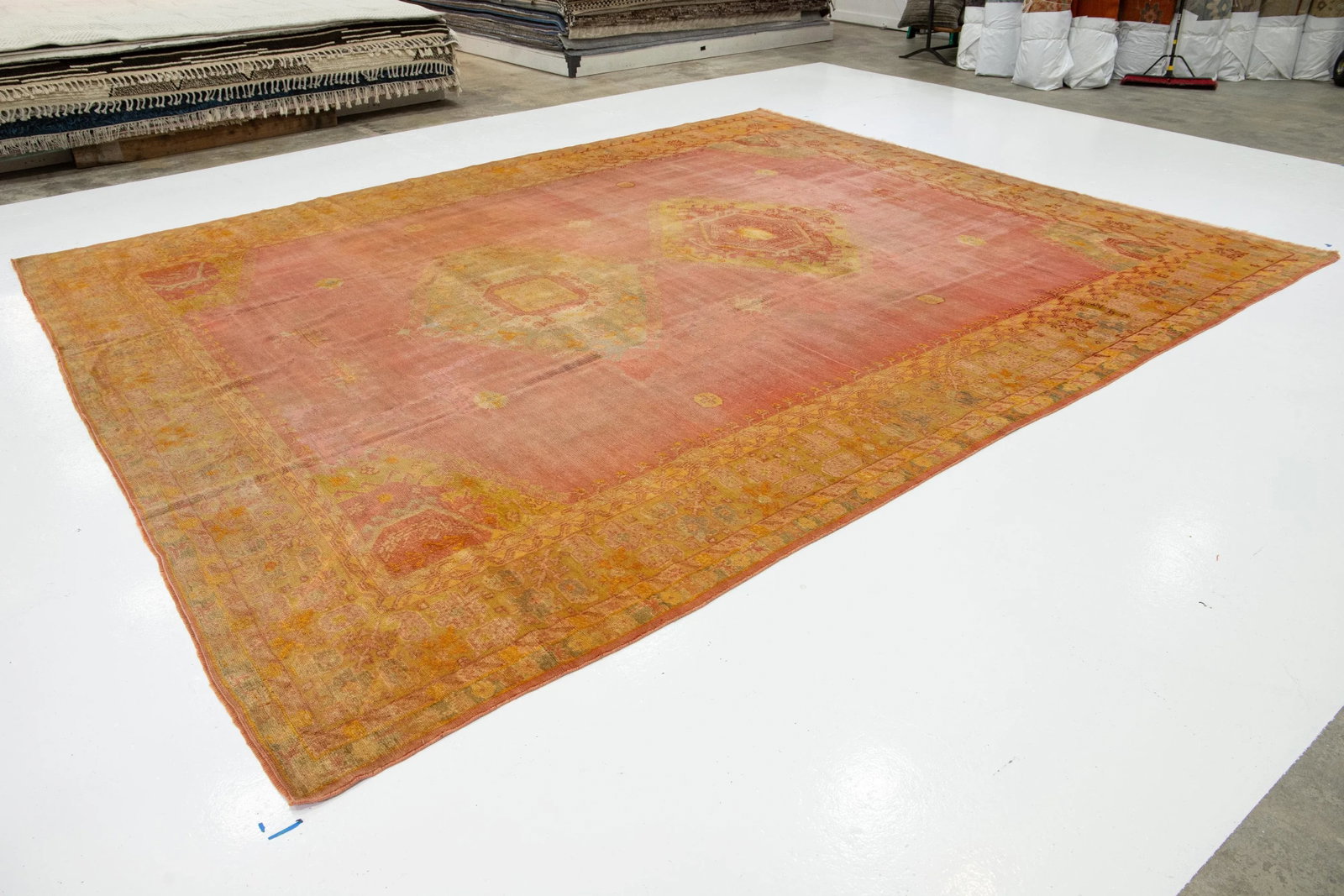 Antique Turkish Oushak Wool Rug Handmade in Terracotta Color - 3