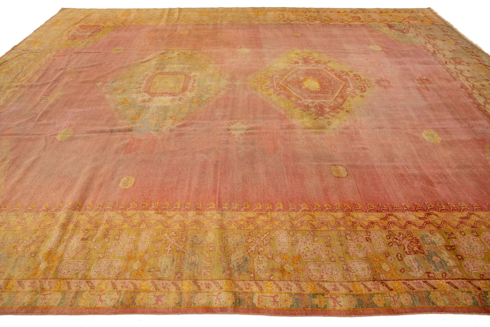 Antique Turkish Oushak Wool Rug Handmade in Terracotta Color - 5