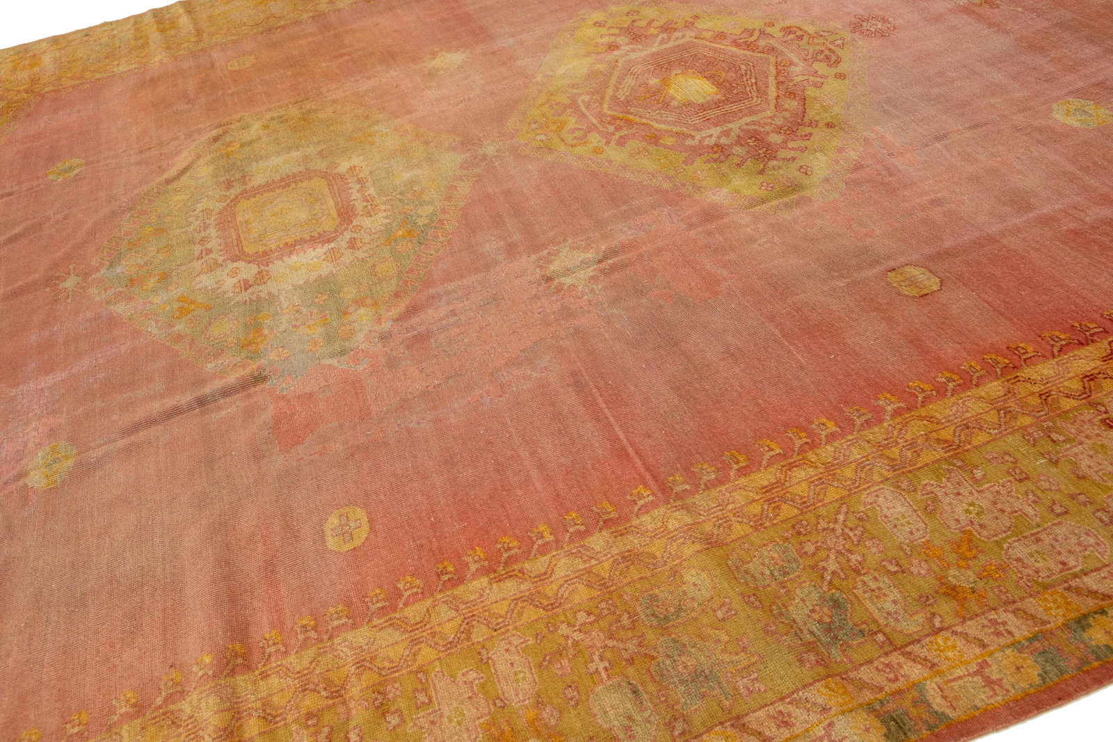 Antique Turkish Oushak Wool Rug Handmade in Terracotta Color - 6