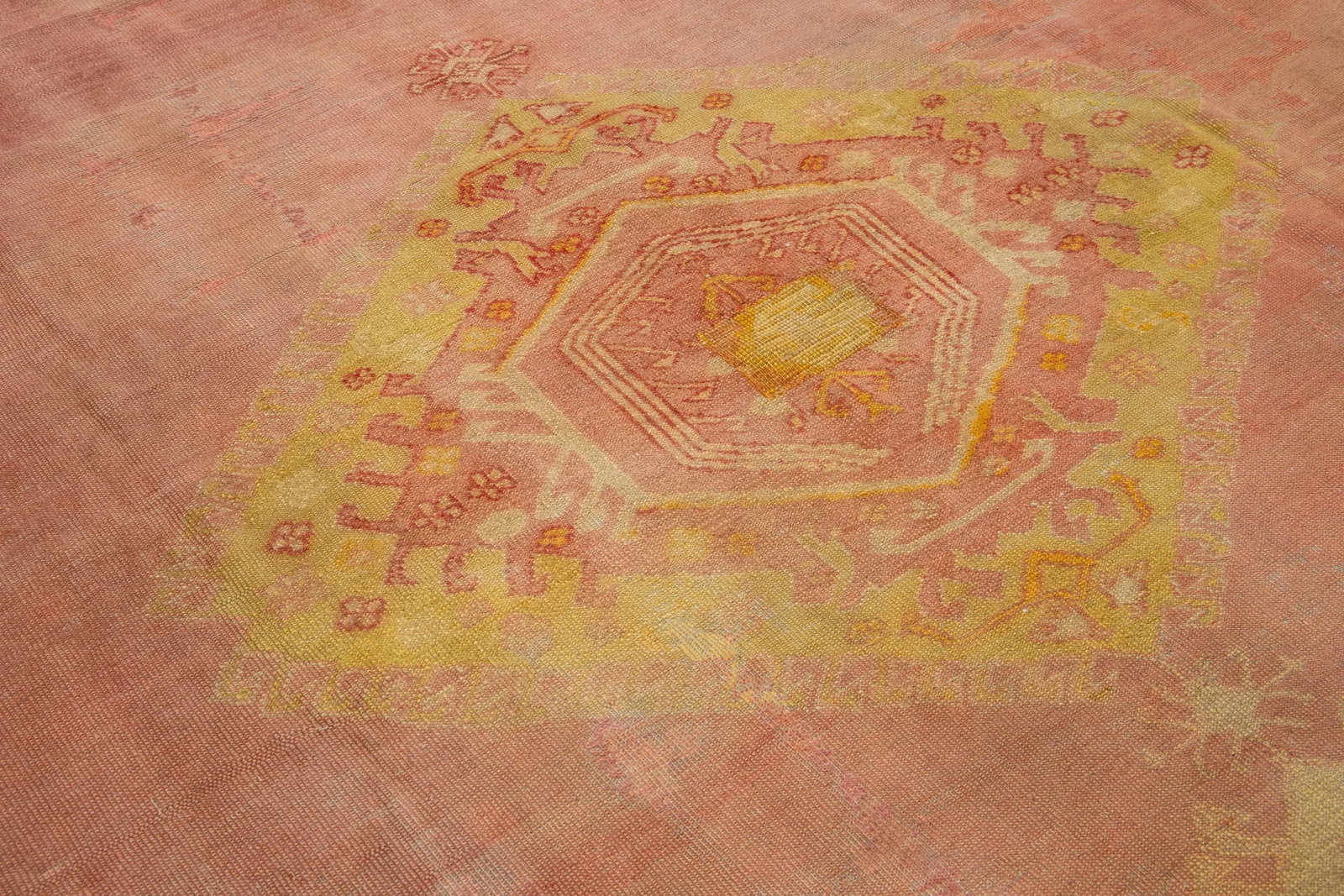 Antique Turkish Oushak Wool Rug Handmade in Terracotta Color - 8