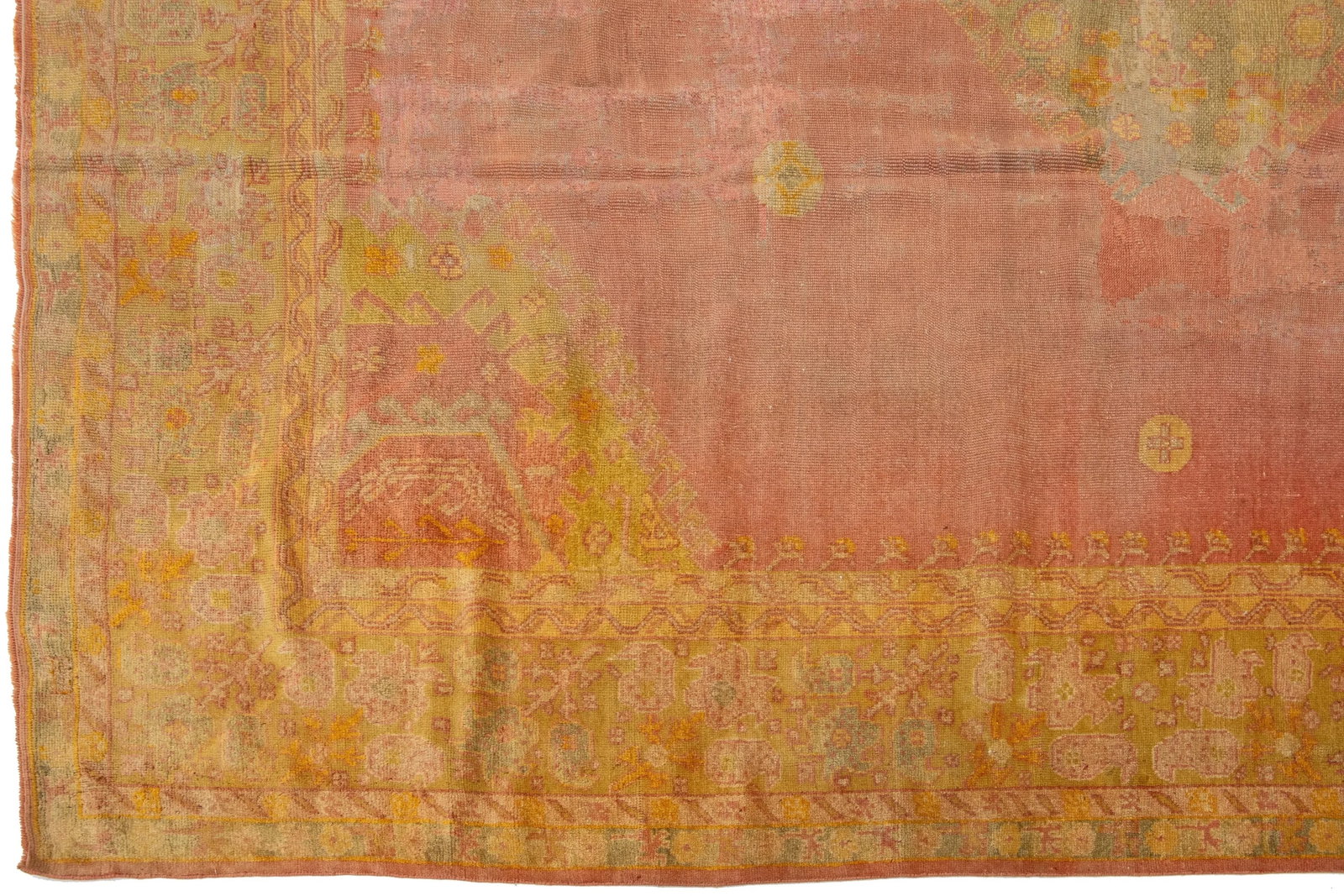 Antique Turkish Oushak Wool Rug Handmade in Terracotta Color - 9