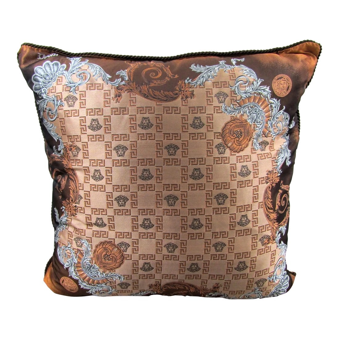 Gianni Versace Designer Brown Tan Medusa Square Decorative Pillow (1 of 10)