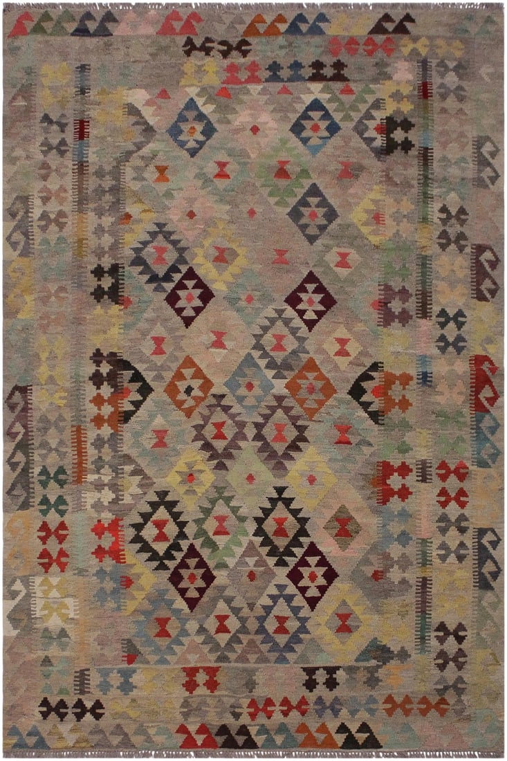 Shabby Chic Tribal Kilim Hand-Woven Wool Rug -5"²7"³ × 8"²4"³: Add a touch of elegance to your home with this casual chic hand woven Tribal Kilim wool rug. Constructed on a loom by Nomad Turkman people with hand spun wool and 100% Natural Vegetable dyes these