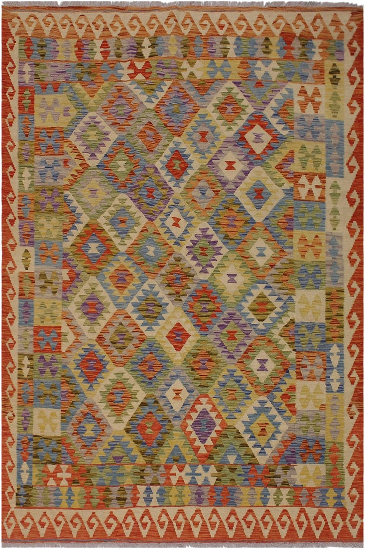 Bohemian Kilim Gold Hand-Woven Wool Rug -5'7 X 7'11 (1 of 8)