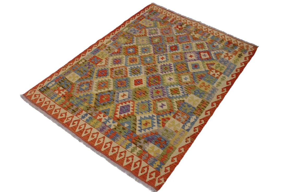 Bohemian Kilim Gold Hand-Woven Wool Rug -5'7 X 7'11 - 2