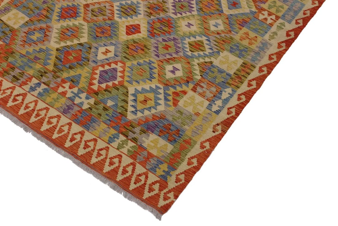 Bohemian Kilim Gold Hand-Woven Wool Rug -5'7 X 7'11 - 3