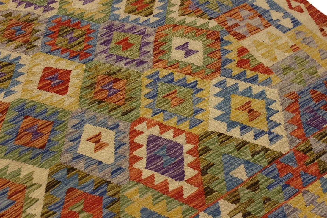 Bohemian Kilim Gold Hand-Woven Wool Rug -5'7 X 7'11 - 6