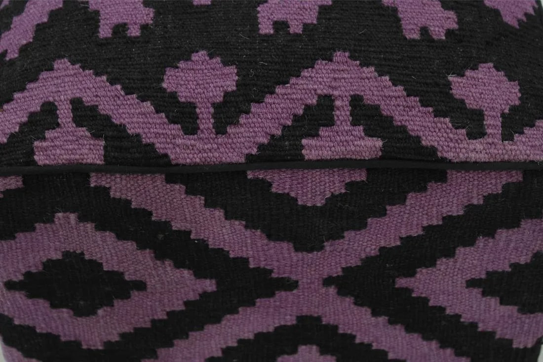 Boho Chic Black/Purple Handmade Kilim Upholstered Ottoman - 5