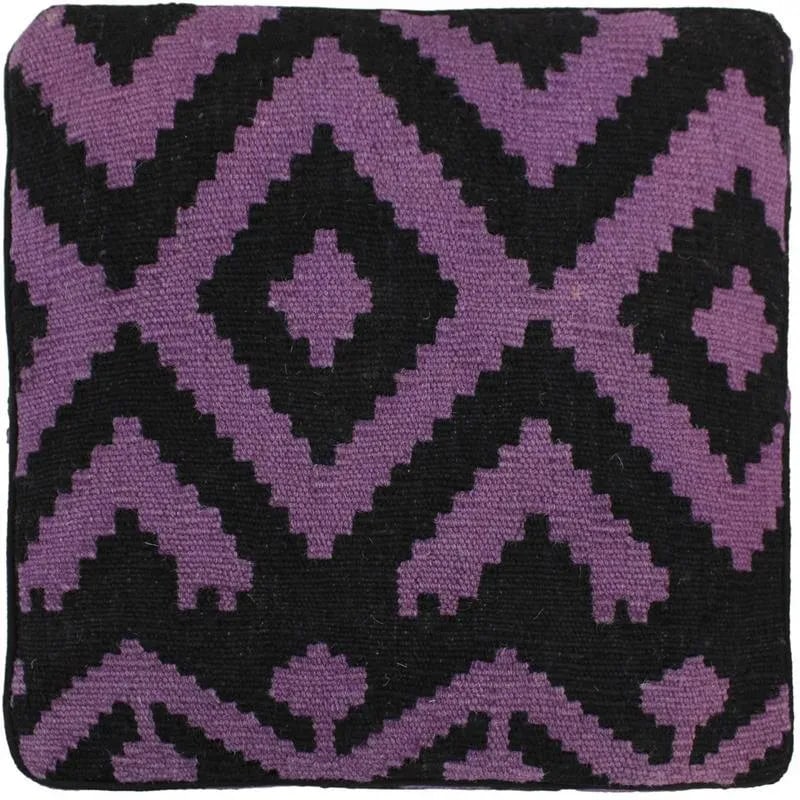 Boho Chic Black/Purple Handmade Kilim Upholstered Ottoman - 7