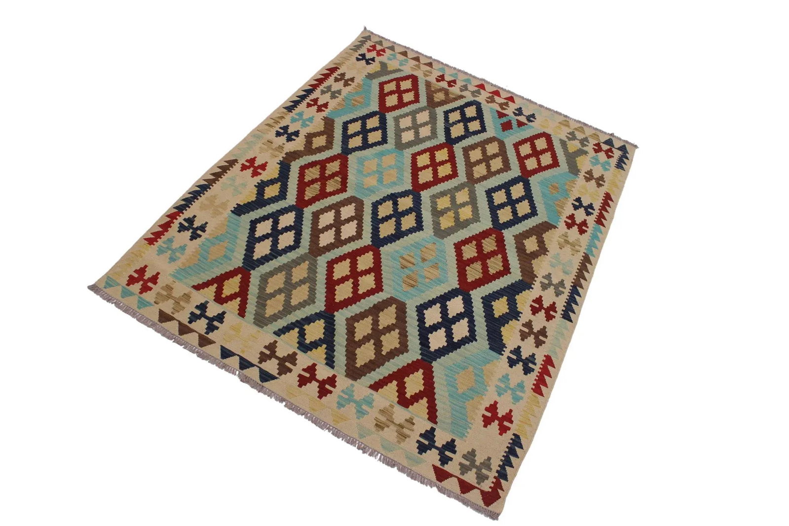 Contemporary Kilim Ivory/Brown Hand-Woven Wool Rug - 5'3 X 6'8 - 2