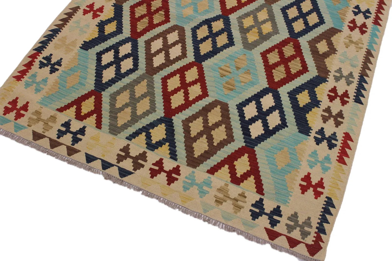 Contemporary Kilim Ivory/Brown Hand-Woven Wool Rug - 5'3 X 6'8 - 3