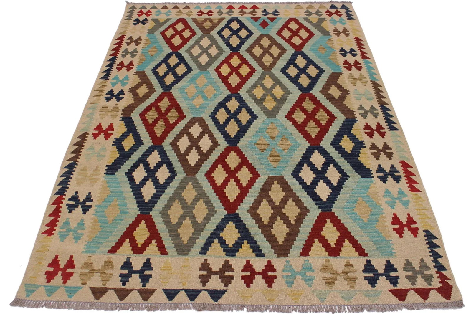 Contemporary Kilim Ivory/Brown Hand-Woven Wool Rug - 5'3 X 6'8 - 5