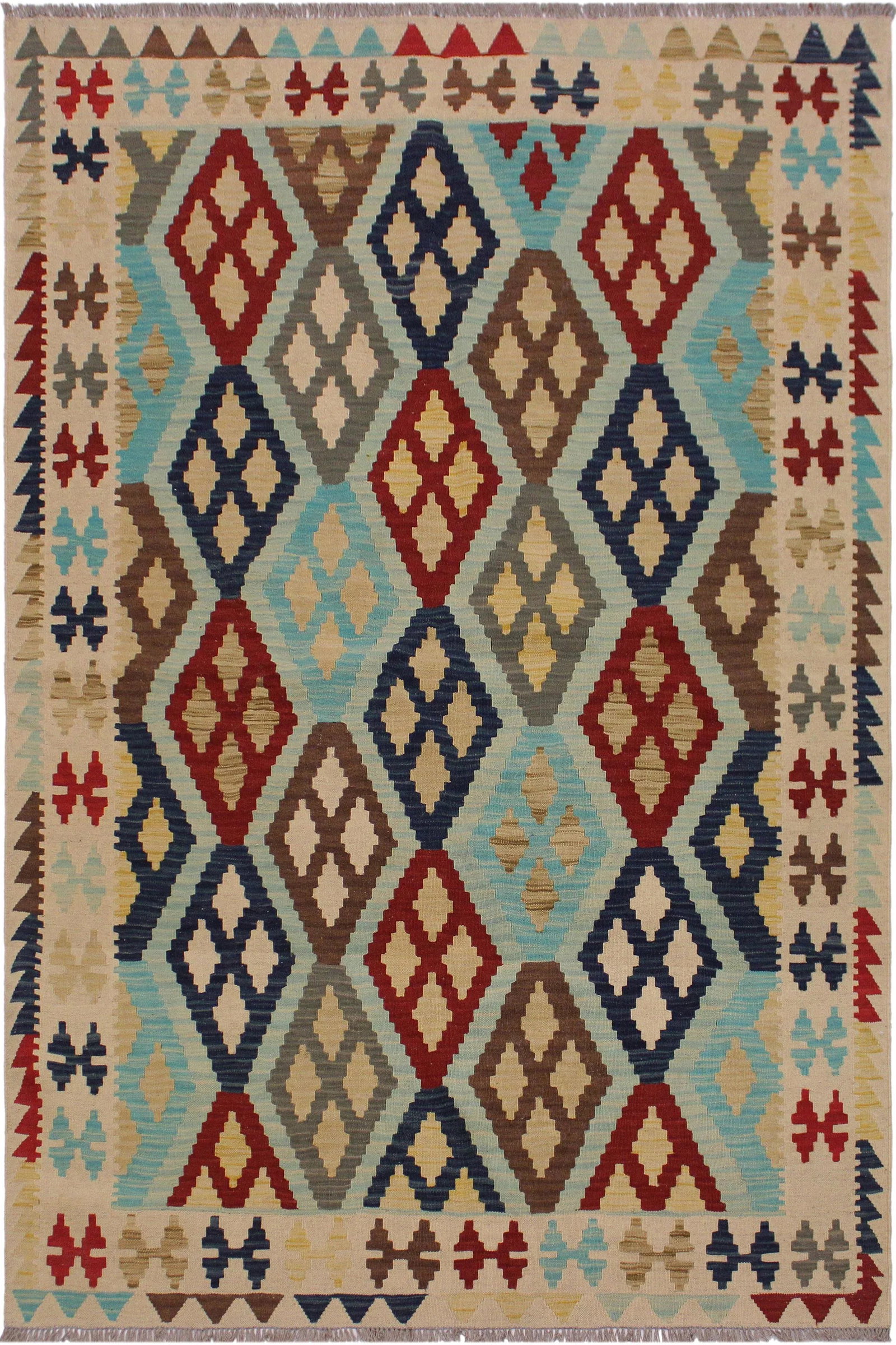 Contemporary Kilim Ivory/Brown Hand-Woven Wool Rug - 5'3 X 6'8 - 8