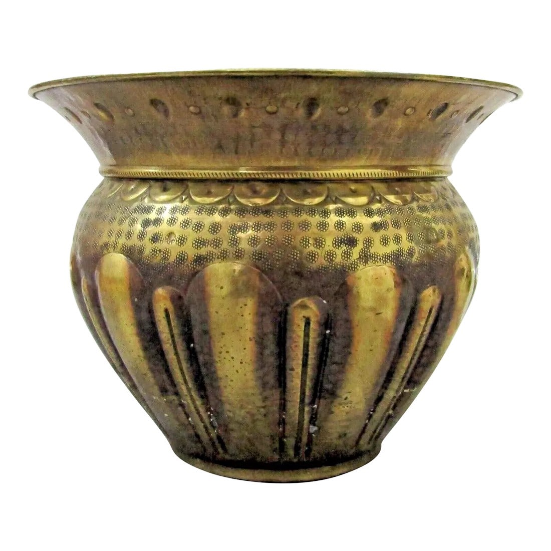 Vintage Large Italian Brass Hand Chased Planter: Vintage Large Italian Brass Hand Chased Planter Made in Italy 14" Tall 20" Dia. Measures 20" diameter and 14" tall. Weighs 6 pounds, 12 ounces. Condition: Alterations: Original Condition Unaltered Imp