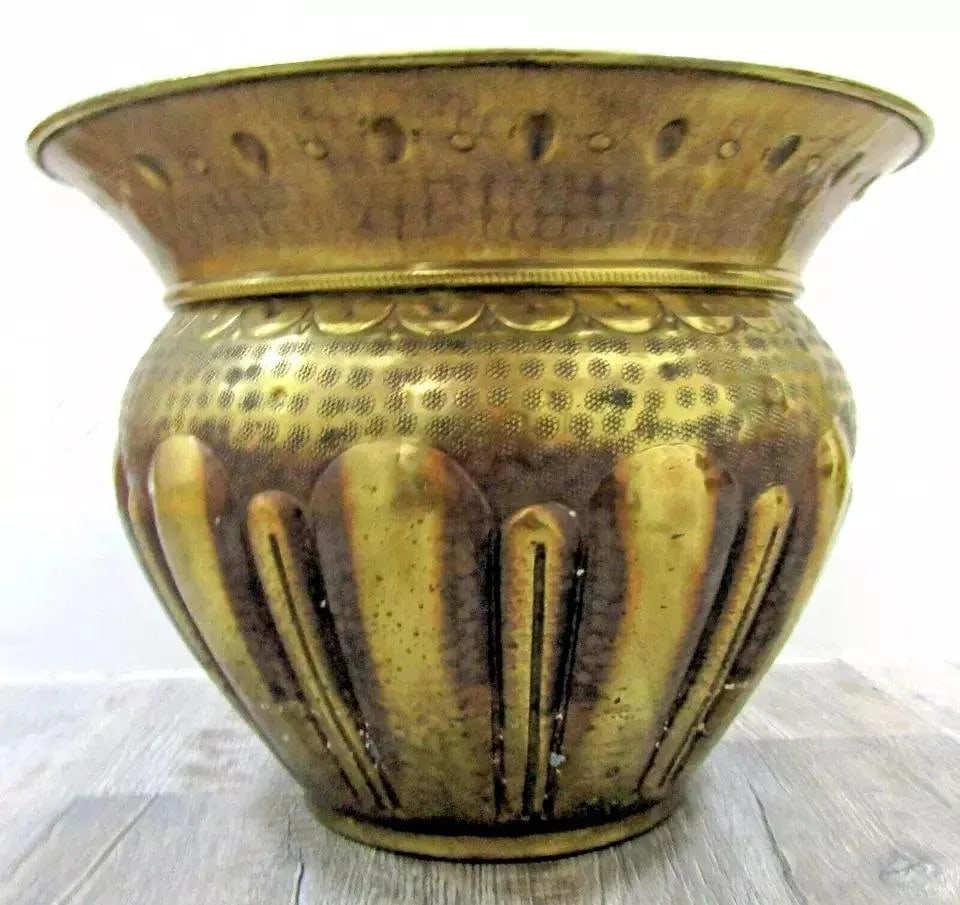 Vintage Large Italian Brass Hand Chased Planter - 2