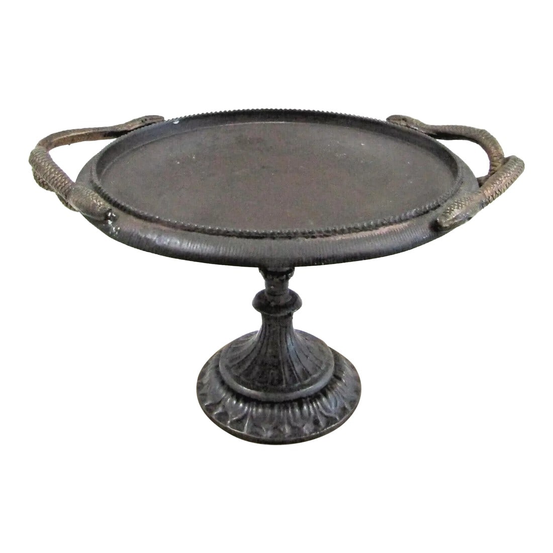 Mid-Century Italian Bronze Tazza Candle Holder With Snake Handles Circa 1940: Mid-Century Italian Bronze Tazza Candle Holder With Snake Handles Circa 1940 Roman and Grecian inspired tazza with snake handles exudes a stately elegance. A timeless design manufactured in the 1940s 