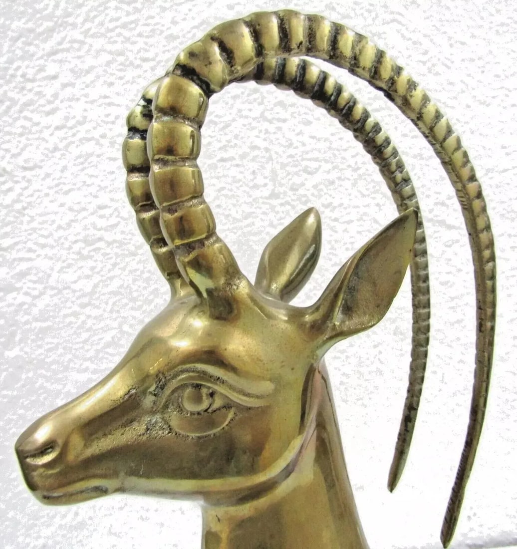 Pair of Mid-Century Modern Hollywood Regency Brass Ibex Bookends Circa 1950s - 10