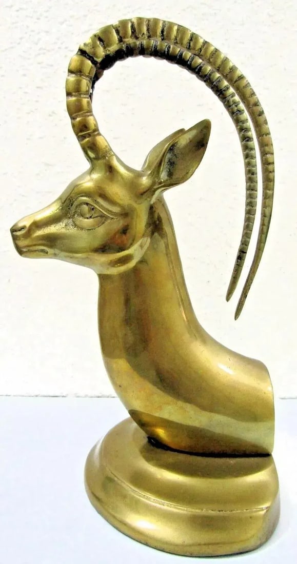Pair of Mid-Century Modern Hollywood Regency Brass Ibex Bookends Circa 1950s - 2