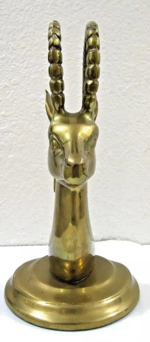 Pair of Mid-Century Modern Hollywood Regency Brass Ibex Bookends Circa 1950s - 4