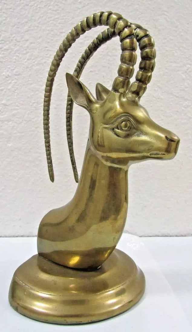 Pair of Mid-Century Modern Hollywood Regency Brass Ibex Bookends Circa 1950s - 5
