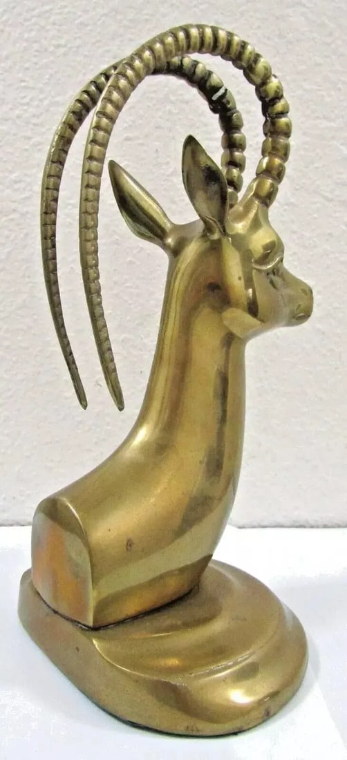 Pair of Mid-Century Modern Hollywood Regency Brass Ibex Bookends Circa 1950s - 7
