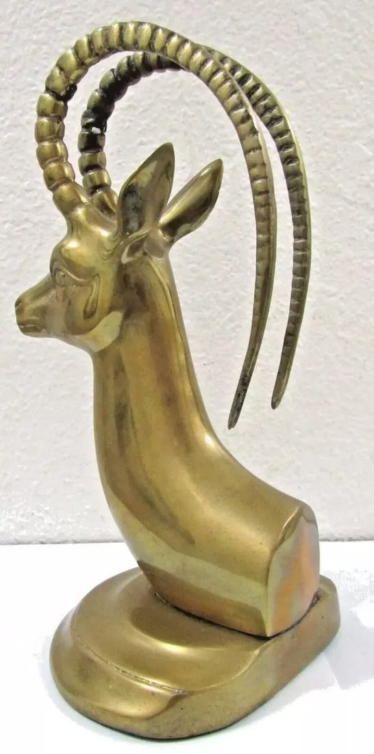 Pair of Mid-Century Modern Hollywood Regency Brass Ibex Bookends Circa 1950s - 9