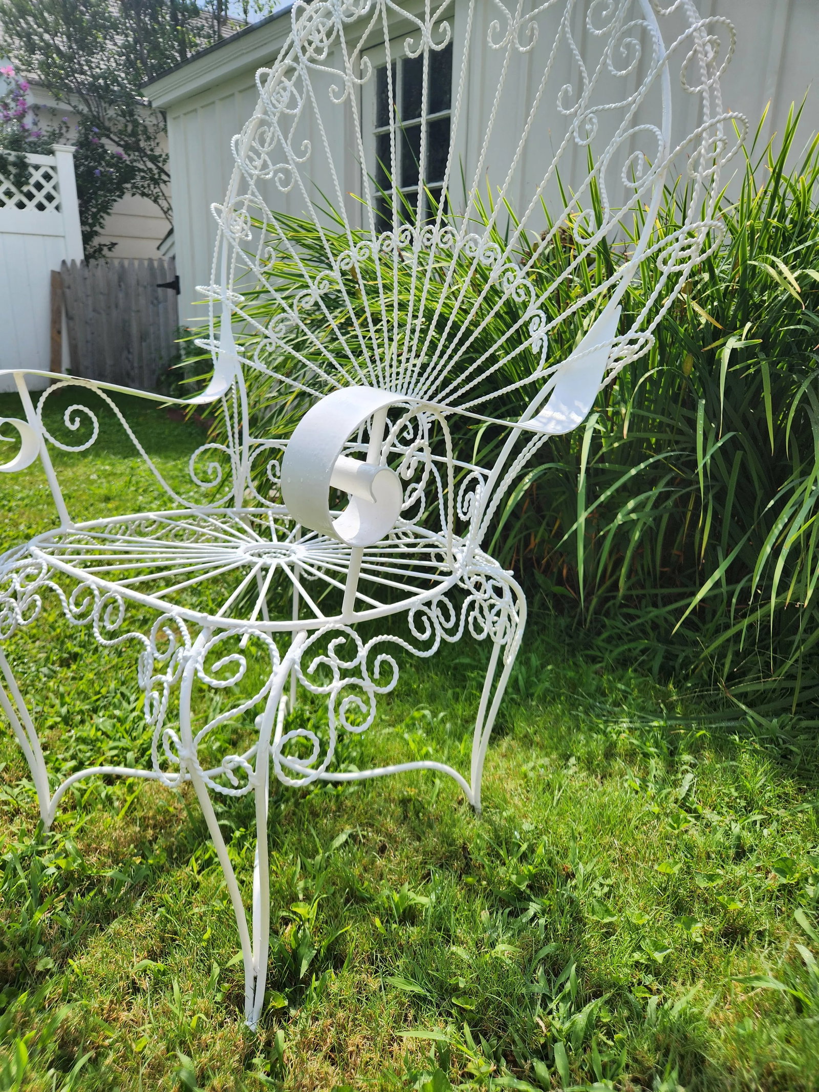 Vintage White Twisted Metal Peacock Chair - 4