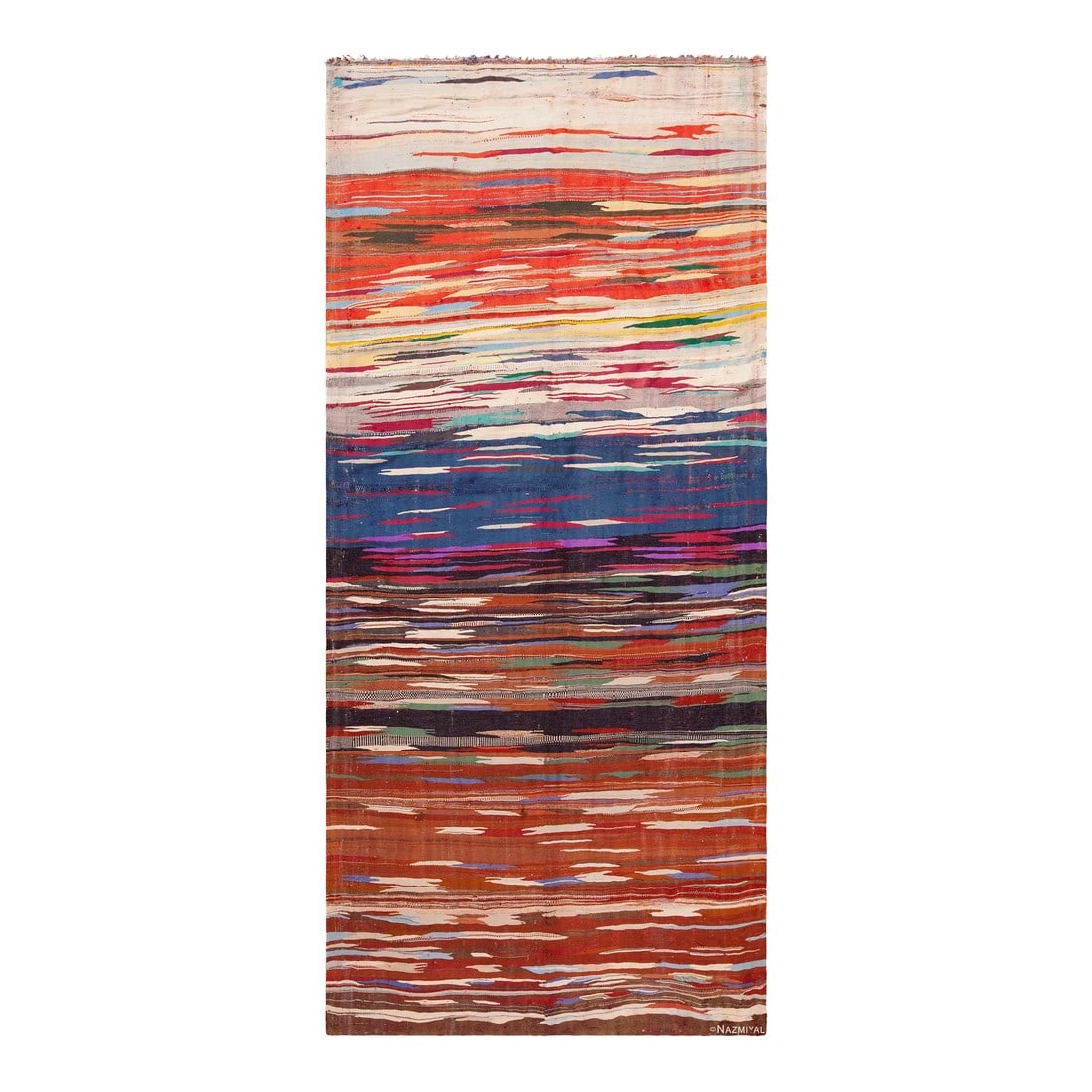 Nazmiyal Collection Gallery Colorful Vintage Moroccan Kilim Rug: Vibrant Gallery Size Colorful Vintage Moroccan Kilim Rug, Country of origin: Morocco, Circa date: Vintage Condition: Alterations: Original Condition Unaltered Imperfections: Some Imperfections